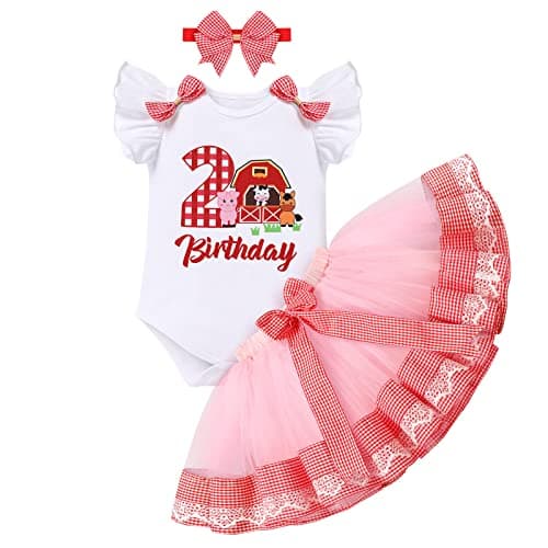 Baby Girl 1st Birthday Farm Cow Ladybug Romper Tutu Skirt Headband Cake Smash Photo Shoot Clothes