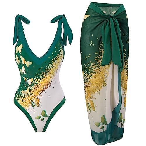 IMEKIS Women’s Floral Print Bikini Set with Wrap Skirt