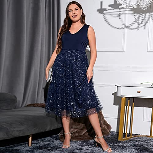 Women's Plus Size Sequin Mesh Cocktail Party Dress