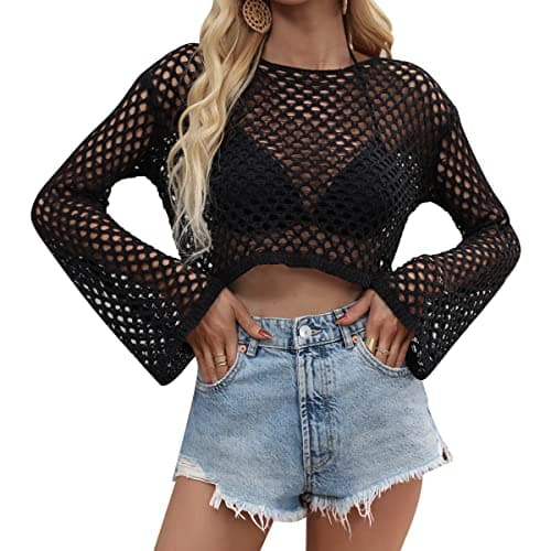 IMEKIS Women Crochet Knit Crop Tops