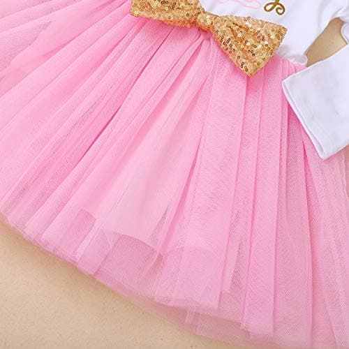 ODASDO My 1st / 2nd / 3rd Birthday Toddler Long Sleeve Tutu Dress & Bowknot Headband Set