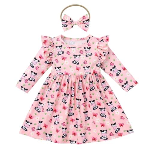 Toddler Baby Girls Birthday Dress with Headband Strawberry Cow Cake Smash Outfit