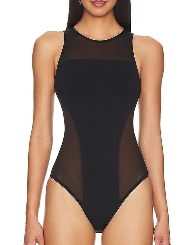 UEOIOW Women's Sheer Mesh Rhinestone Bodysuit Tops