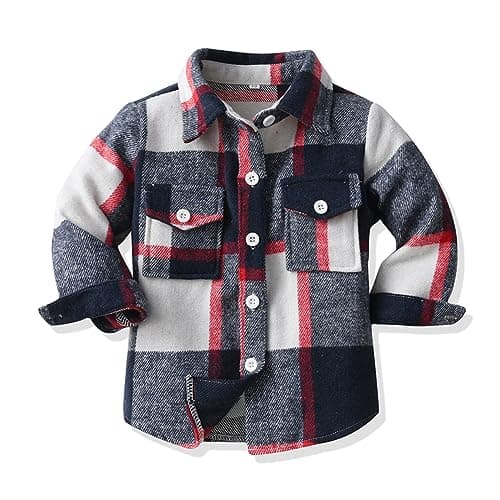 Toddler Kids Flannel Shirt Jacket Plaid Long Sleeve Lapel Button Down Shacket