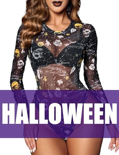 Women's Mesh Long Sleeve Bodysuit with Snap Crotch