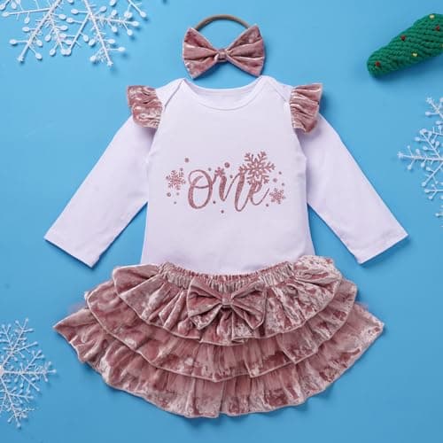ODASDO Baby Girl 1st Birthday Cake Smash Outfit Set Velvet Skirt