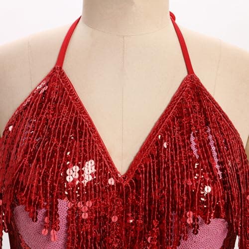 Sparkly Sequin Fringe Halter Romper for Women's Music Festival Outfits