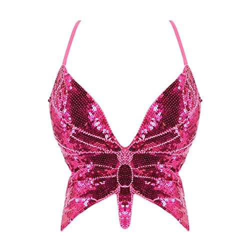 Glitter Sequin Butterfly Crop Top for Women