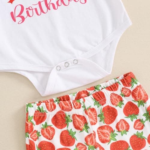 Strawberry Bell Bottoms Romper for 1st Birthday Girl