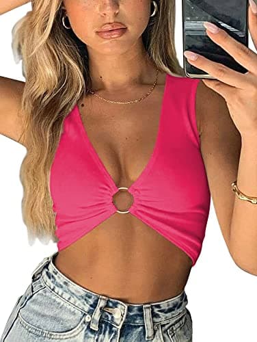 AEVZIV Women's Deep V Neck Crop Top Plunge Tank Top