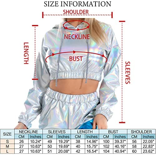 Ypser holographic crop top hoodies for women