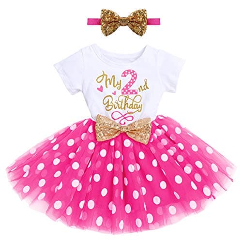 IMEKIS Baby Girls 1st & 2nd Birthday Outfit with Dress & Tutu Set
