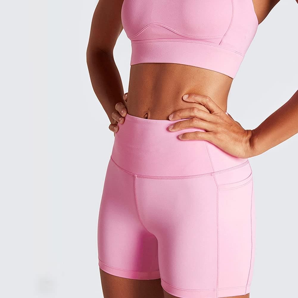 Women Seamless Yoga Outfits 2 Piece Workout Set Sleeveless Racerback Crop Top Sprots Bra High Waist Shorts Legging Stretch Tummy Control Fitness Athletic Running Gym Clothes Activewear Tracksuit Pink S