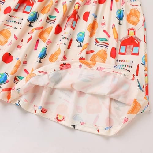 IMEKIS Girls' Back to School Pencil Print Dress with Hair Bow 4-7T