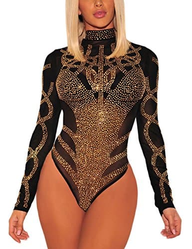 Sheer Mesh Long Sleeve Bodysuit for Women