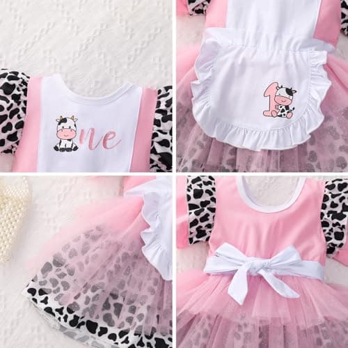 IMEKIS Baby Girl 1st Birthday Dress with Headband and Cow Ruffle Sleeve