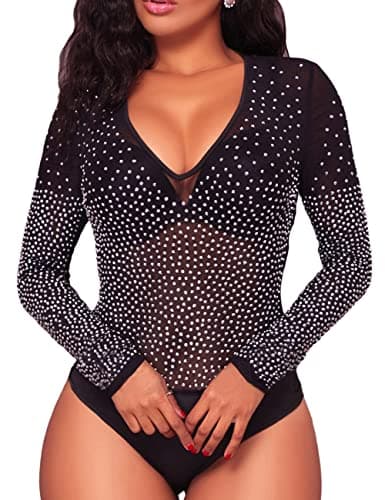 Sheer Mesh Turtleneck Bodysuit for Ladies