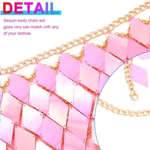 Nicute Pink Sequin Set with Body Chain Skirt & Top