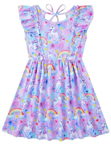RAISEVERN Summer Ruffle Sleeve Dress for Toddler Girls 2-6T