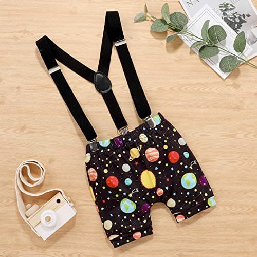 Baby Boys Space 1st Birthday Outfit Cake Smash Romper + Shorts Pants Suspenders Astronauts Cake Smash Photo Props
