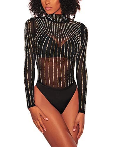 Sheer Mesh Turtleneck Bodysuit for Ladies