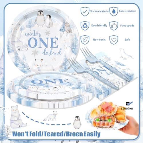 Detanpoly Arctic Polar Animal Party Plates & Napkins for Kids' 1st Birthday