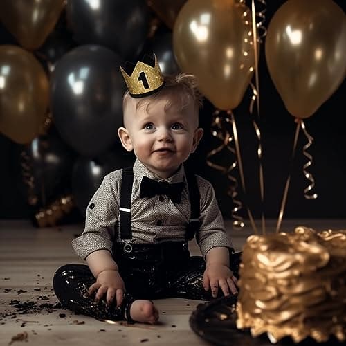 Maticr Glitter First Birthday Crown for Baby Boy Photo Prop