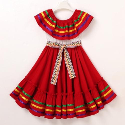 Traditional Mexican Embroidered Floral Dress for Toddler Girls 4-10T