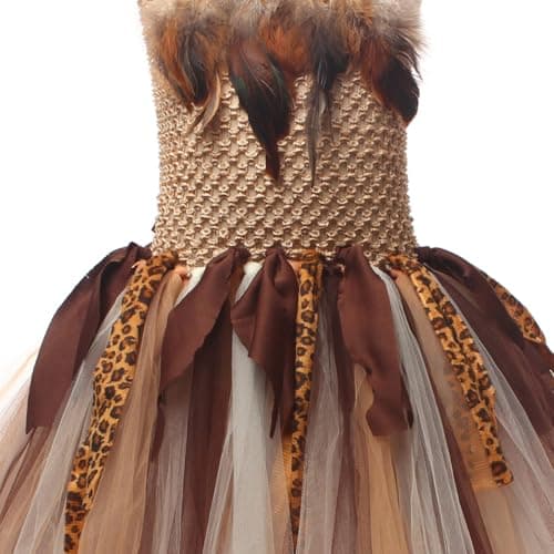 IMEKIS Toddler Girl Cavegirl Halloween Costume with Headband and Leopard Tutu
