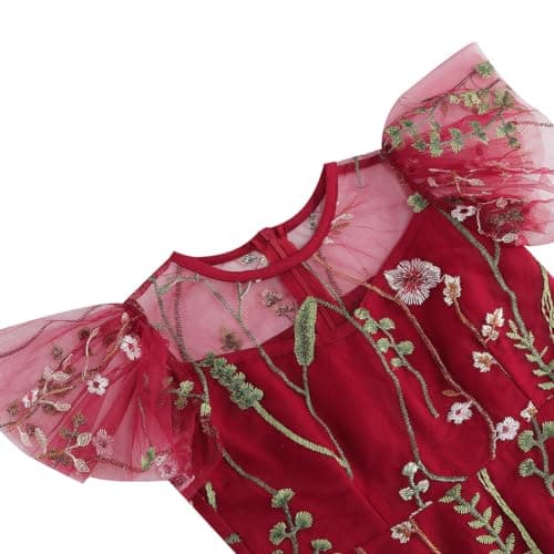 Vintage Floral Embroidered Mesh Flower Girls Swing Dress