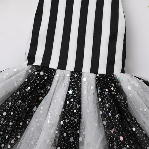 Baby Girls Black and White Striped Tutu Dress Halloween Costume with Headband