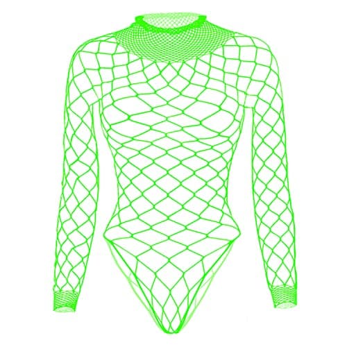 Tosmifairy Women's Stretch Fishnet Mesh Long Sleeve Rave Romper Body Suit
