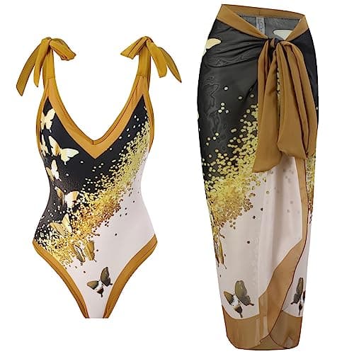 IMEKIS Women’s Floral Print Bikini Set with Wrap Skirt