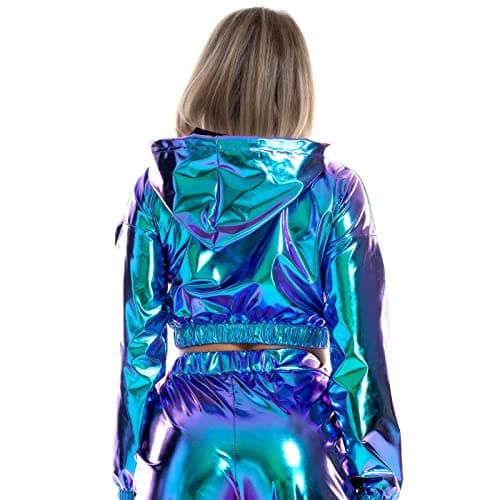 Metallic Cropped Hoodie Sweatshirt for Women
