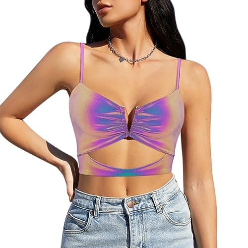 Reflective Crop Top for Women, Festival Rave Outfits and Girls Club Tank Vest