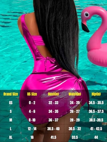 Kaei&Shi Metallic Swimsuit for Women, Cut Out Keyhole Backless Bodysuit