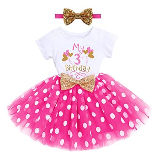 IMEKIS Baby Girls 1st & 2nd Birthday Outfit with Dress & Tutu Set
