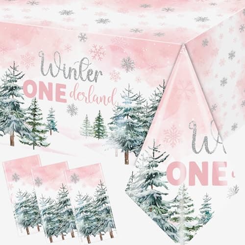 HAKOTI Pink Snowflake Tablecloth for 1st Birthday Winter Wonderland Decor