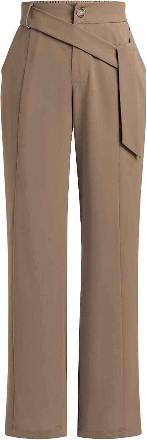 Women High Waist Casual Straight Leg Long Dress Pants Business Office Wide Leg Trousers with Pockets