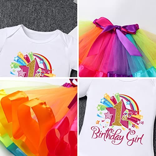 ODASDO Rainbow Tutu Birthday Smash Outfit for Toddler Girls
