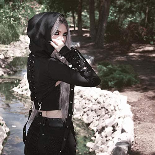 Gothic Punk Lace Hoodie Crop Top for Women