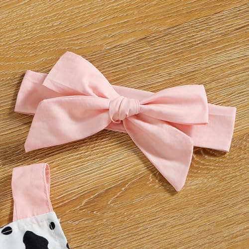 IMEKIS Newborn Cow Romper Ruffle Outfit with Headband Set