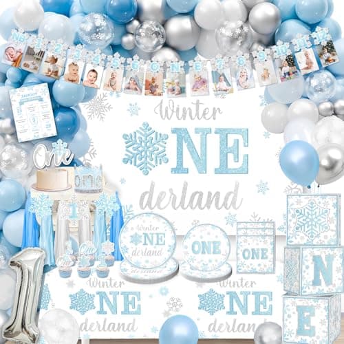 Cocomigo Winter Balloon Arch Set for 1st Birthday Boy Decorations