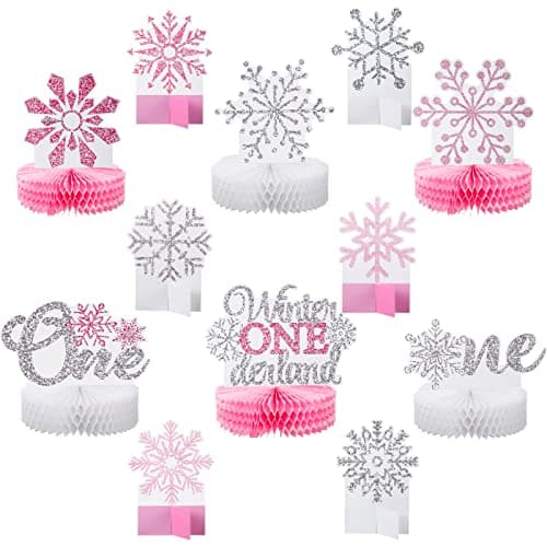 Onederland Lincia 12 Pcs Pink Snowflake Winter Birthday Decorations