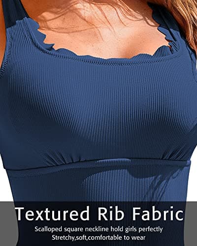 Charmo Retro Scalloped Ribbed One Piece Swim Suit