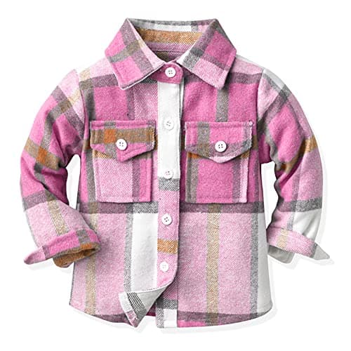 Toddler Kids Flannel Shirt Jacket Plaid Long Sleeve Lapel Button Down Shacket