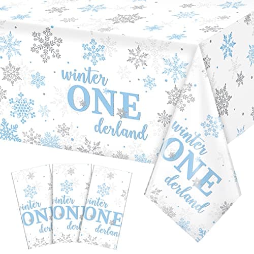 Jectivs 6Pcs Christmas Snowflake Tablecloth Pink & Silver Onederland 1st Birthday Decor 54x108inch