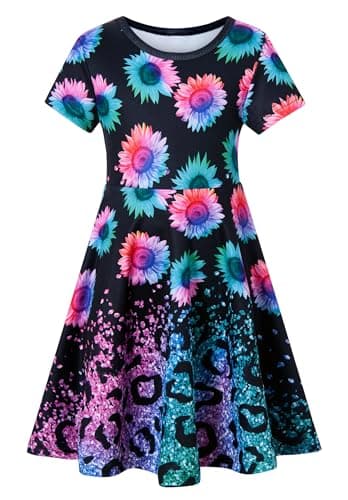 RAISEVERN Toddler Girls Short Sleeve Casual Midi Sundress 4-9T