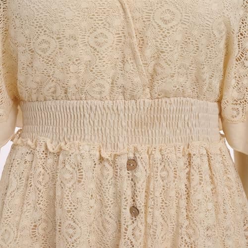 IMEKIS Women Lace V Neck Batwing Sleeve Tie Back A-line Party Dress