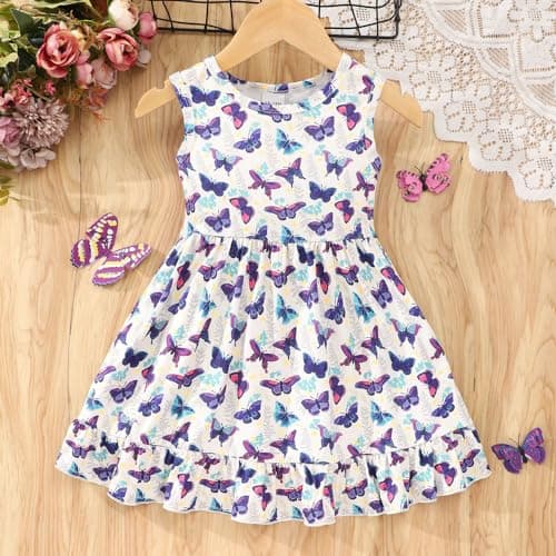 Popshion Sleeveless Back Bowknot Dress for Toddler Girls 1-7 Years Summer Birthday Party Clothes